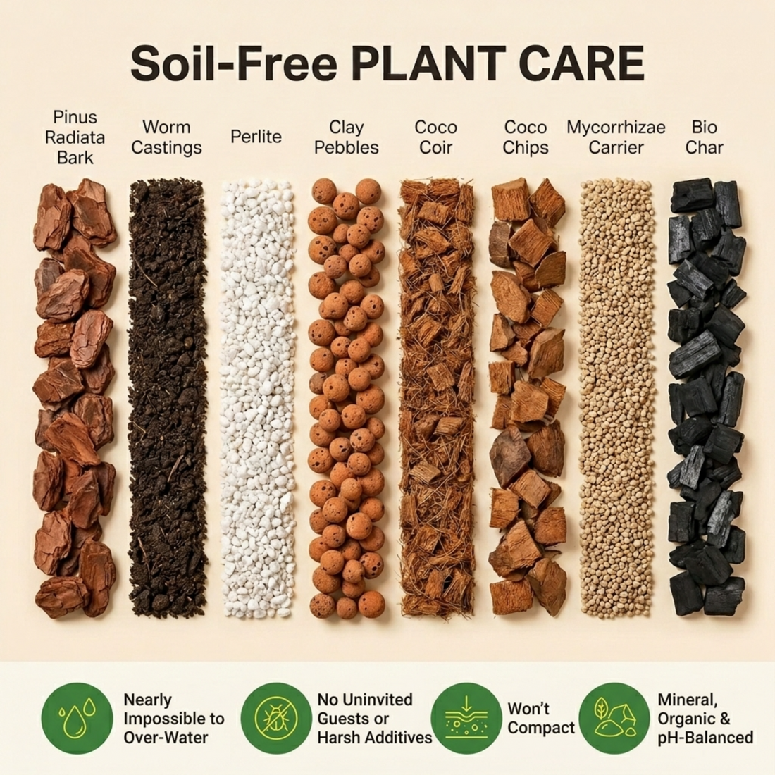 Bark, coco chips and perlite, the airy mix a snake plant cutting should be potted into