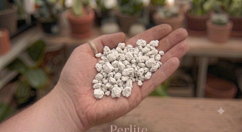 Perlite, one of the screened components of a soilless potting mix