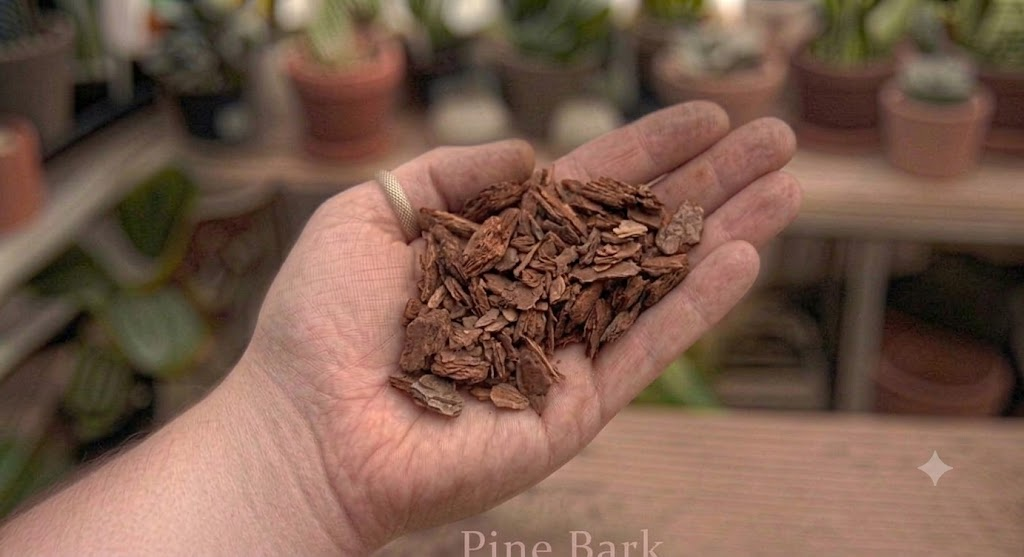 Coarse pine bark, the substrate epiphytic orchid roots actually grow in