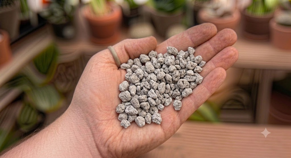 Pumice, the gritty mineral substrate an aloe pup should be potted into
