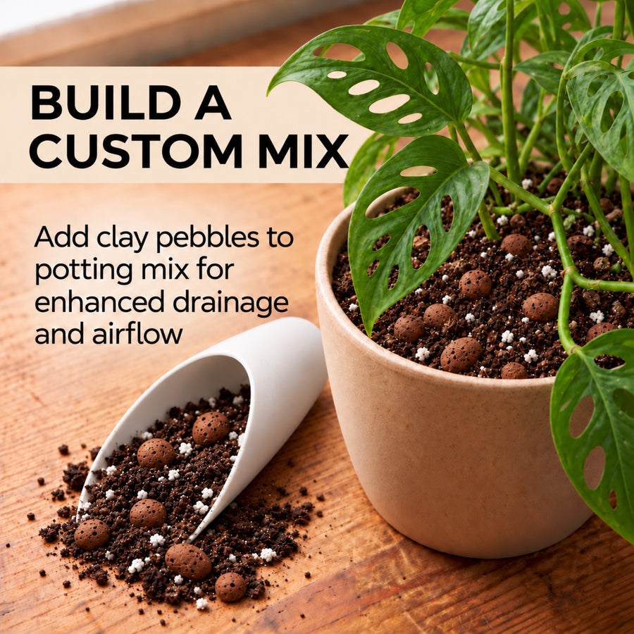 Clay pebbles mixed into potting mix for a custom blend