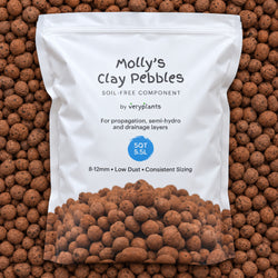 Molly's Clay Pebbles bag on a bed of clay pebbles