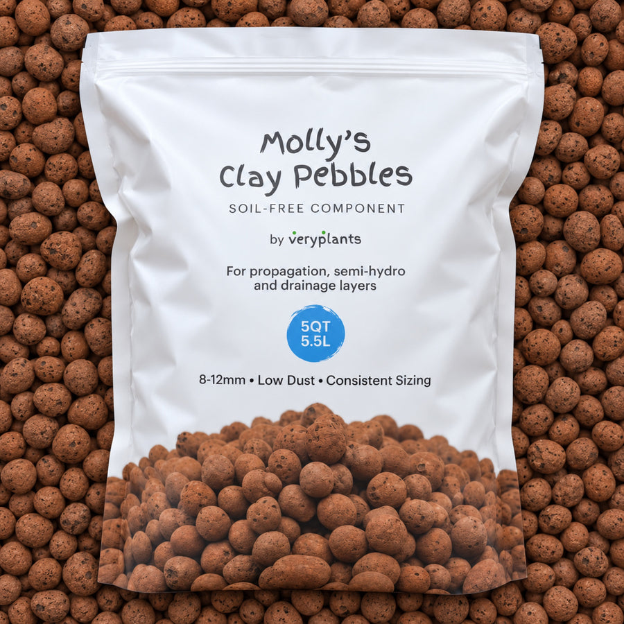Molly's Clay Pebbles bag on a bed of clay pebbles