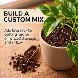 Red lava rock mixed into potting mix for a custom blend